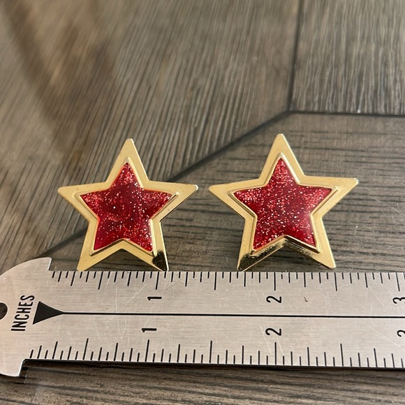 Vintage 1980’s Style Gold-tone Stars with Red Glitter - Picture 9 of 15
